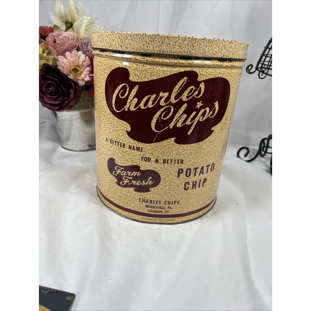 Charles Potato Chips Can Vintage Advertising 16 oz‎ Mountville PA Musser's 1980s